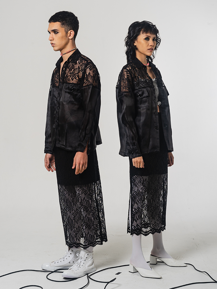 SS22 Black Brocade Organza Shirt 511