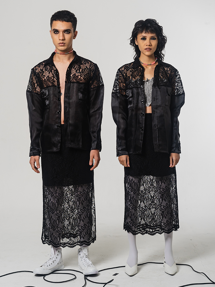 SS22 Black Brocade Organza Shirt 511