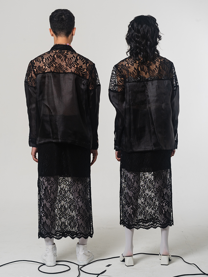 SS22 Black Brocade Organza Shirt 511